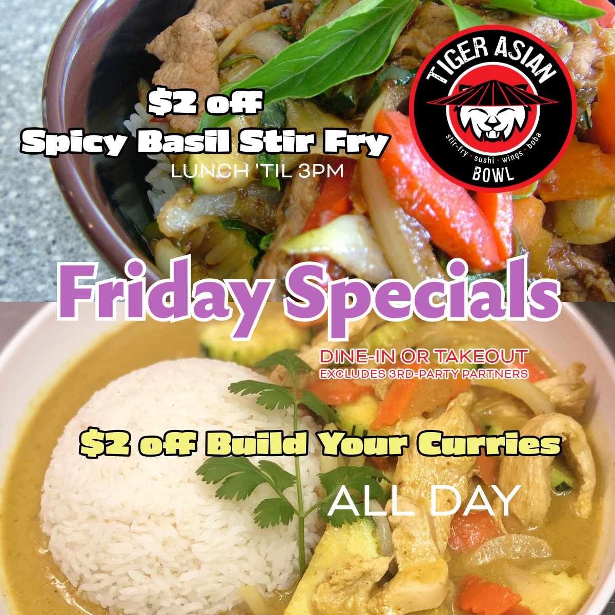 Friday Specials - Build Your Curry & Spicy Basil Stir Fry